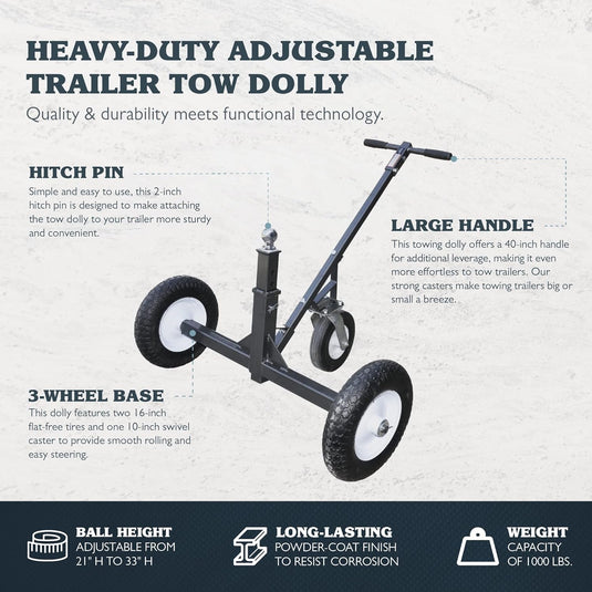 Tow Tuff TMD-1000C Heavy Duty Adjustable Trailer Dolly with Caster Wheels