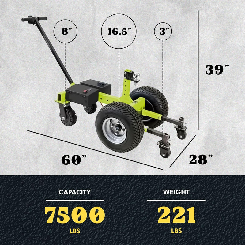 Load image into Gallery viewer, Tow Tuff 7500 Pound Capacity Heavy Duty Steel Electric Trailer Dolly TMD-75ETD - Trailer Mover, Boat Mover, Camper Mover, Fish House Mover &amp; More!

