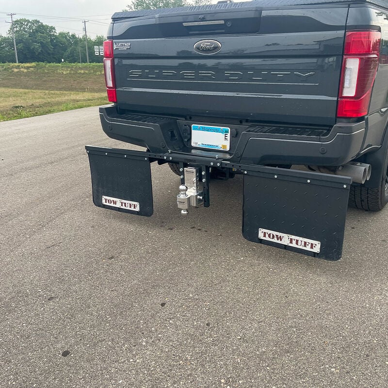 Load image into Gallery viewer, Tow Tuff TTF-2418AMF 18&quot; x 24&quot; Universal-Mounts Mud Flaps Adjustable Width Adjustable Height, Rubber with Stabilizing Mounting Bracket to Protect Trailer, Boats, Camper, etc. While Towing
