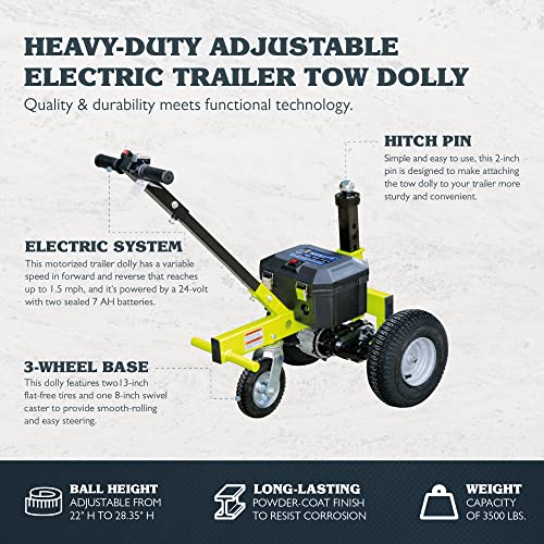 Load image into Gallery viewer, Tow Tuff TMD-35ETD8 Versatile Adjustable 3500 Lbs Capacity Variable Ball Height Electric Utility Dolly for Boats, Cargo Trailers, and More, Green, 3rd Wheel, Step for Leverage, Travels 1.5 MPH
