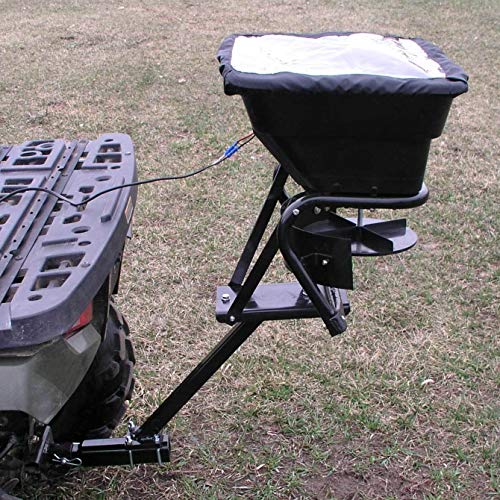 Load image into Gallery viewer, Field Tuff 12V 80 Pound Capacity Grass Seed Fertilizer Spreader with Hitch Mount Receiver and Rain Protector for ATV, UTV, or Utility Tractor
