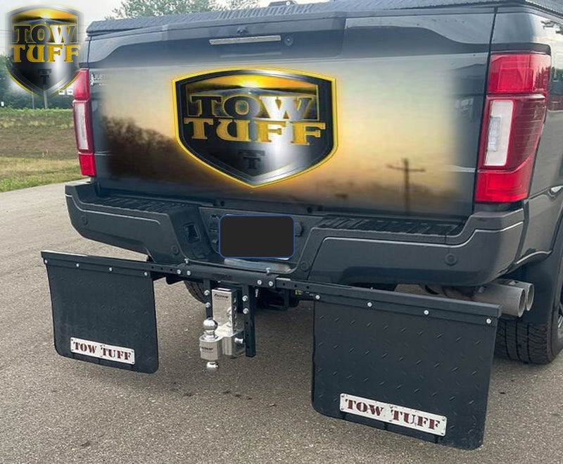 Load image into Gallery viewer, Tow Tuff TTF-2418AMF 18&quot; x 24&quot; Universal-Mounts Mud Flaps Adjustable Width Adjustable Height, Rubber with Stabilizing Mounting Bracket to Protect Trailer, Boats, Camper, etc. While Towing
