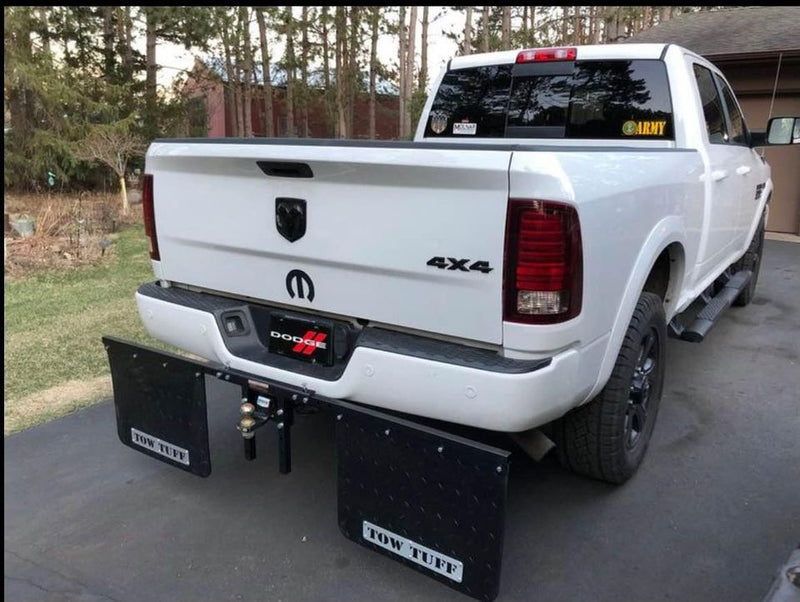 Load image into Gallery viewer, Tow Tuff TTF-2418AMF 18&quot; x 24&quot; Universal-Mounts Mud Flaps Adjustable Width Adjustable Height, Rubber with Stabilizing Mounting Bracket to Protect Trailer, Boats, Camper, etc. While Towing
