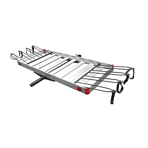 Tow Tuff TTF-2762ACBR Heavy Duty 2-in-1 Aluminum Automotive Cargo Luggage Carrier with Bike Hitch Rack