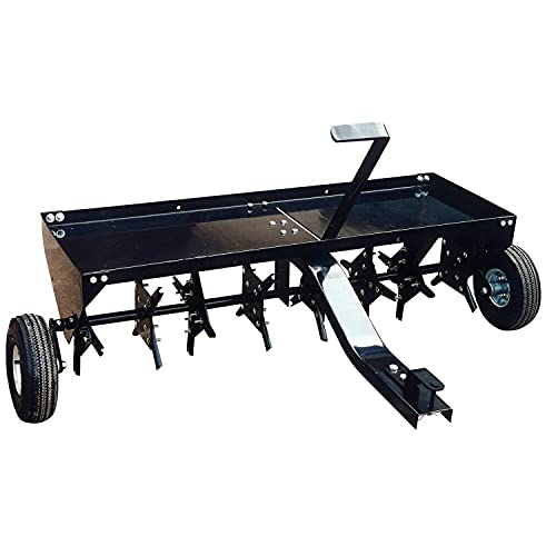 Load image into Gallery viewer, Yard Tuff 48 Inch Steel Tow Behind Plug Aerator with Pneumatic Tires, 32 Coring Plugs, and Universal Hitch For Lawn Mowers, Garden Tractors, and ATVs
