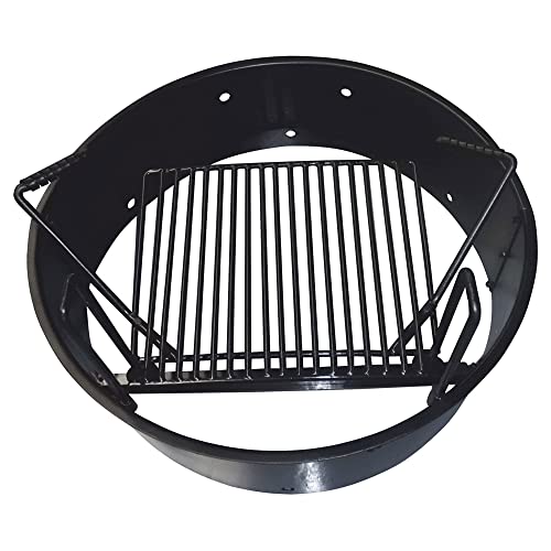 Yard Tuff YTF-36FRG Steel Outdoor 36 Inch Diameter Fire Pit Ring w/ Adjustable 300 Square Inch Grate Height, Thick Metal 3 Foot Campfire Liner, Black