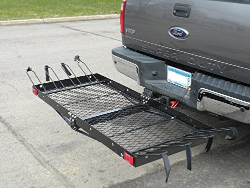 Load image into Gallery viewer, Tow Tuff 62 Inch 500 Pound Capacity Steel Cargo Carrier Trailer Car or Truck Rear Bumper Bike Rack, Fits All 2 Inch Receivers, Black
