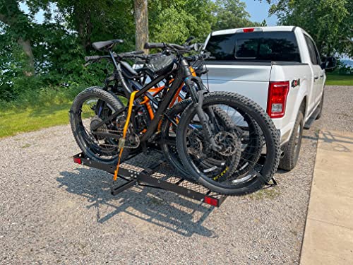 Load image into Gallery viewer, Tow Tuff 62 Inch 500 Pound Capacity Steel Cargo Carrier Trailer Car or Truck Rear Bumper Bike Rack, Fits All 2 Inch Receivers, Black
