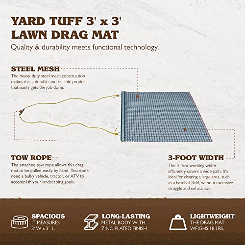 Load image into Gallery viewer, Yard Tuff 33HPDM ATV UTV 3 x 3 Feet Heavy Duty Durable Zinc and Steel Mesh Field Surface Leveling Drag Mat for Manual or Vehicle Assisted Pulling
