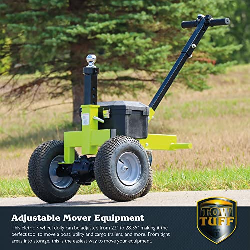 Load image into Gallery viewer, Tow Tuff TMD-35ETD8 Versatile Adjustable 3500 Lbs Capacity Variable Ball Height Electric Utility Dolly for Boats, Cargo Trailers, and More, Green, 3rd Wheel, Step for Leverage, Travels 1.5 MPH
