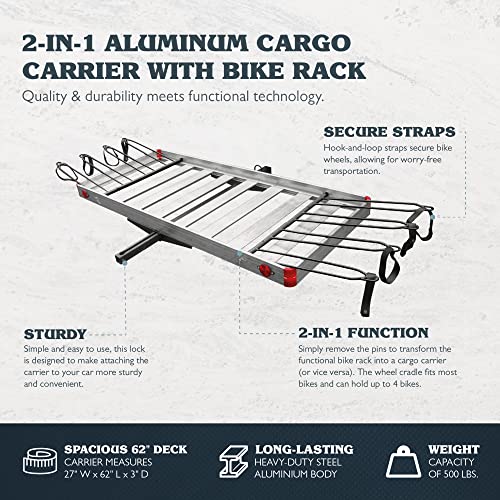 Load image into Gallery viewer, Tow Tuff TTF-2762ACBR Heavy Duty 2-in-1 Aluminum Automotive Cargo Luggage Carrier with Bike Hitch Rack
