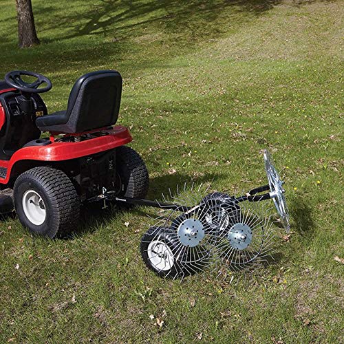 Yard Tuff 48 Inch 4 Tine Reel Steel Vehicle Attaching Durable Outdoor Land Lawn Garden Acreage Rake with 20 Inch Diameter Reels