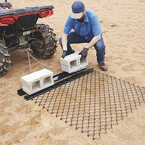 Yard Tuff 5 x 4 Foot Towable Steel Durable Rust Resistant Chain Rake Field Leveling ATV Drag Harrow with Galvanized Mesh Lining and Front Weight Tray