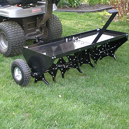 Load image into Gallery viewer, Yard Tuff 48 Inch Steel Tow Behind Plug Aerator with Pneumatic Tires, 32 Coring Plugs, and Universal Hitch For Lawn Mowers, Garden Tractors, and ATVs
