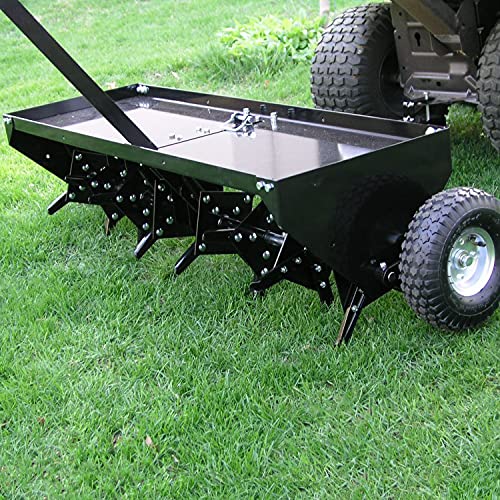 Load image into Gallery viewer, Yard Tuff 48 Inch Steel Tow Behind Plug Aerator with Pneumatic Tires, 32 Coring Plugs, and Universal Hitch For Lawn Mowers, Garden Tractors, and ATVs
