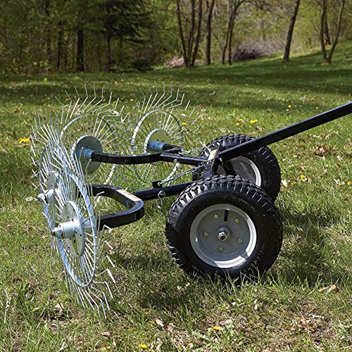 Load image into Gallery viewer, Yard Tuff 48 Inch 4 Tine Reel Steel Vehicle Attaching Durable Outdoor Land Lawn Garden Acreage Rake with 20 Inch Diameter Reels
