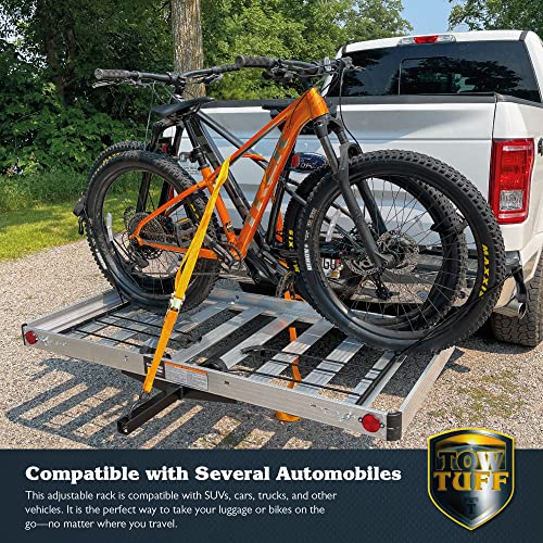 Load image into Gallery viewer, Tow Tuff TTF-2762ACBR Heavy Duty 2-in-1 Aluminum Automotive Cargo Luggage Carrier with Bike Hitch Rack
